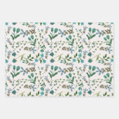 Feuille De Papier Cadeau Fleurs Florales Bleu Vert Cadeau pour Elle Aquarel (Devant)