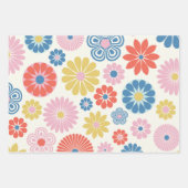 Feuille De Papier Cadeau Fleurs folk scandinaves mignonnes en bleu jaune ro (Devant 2)