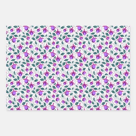 Feuille De Papier Cadeau Fleurs Fuchsia violettes coordonnées (Devant)