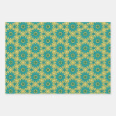 Feuille De Papier Cadeau Fleurs géométriques rétro Bleu jaune vif, Turquois (Devant 2)