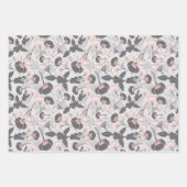 Feuille De Papier Cadeau Fleurs Gris Rose Élégantes (Devant)