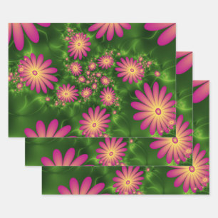 Feuille De Papier Cadeau Fleurs Imaginaires roses Art Fractal Abstrait mode