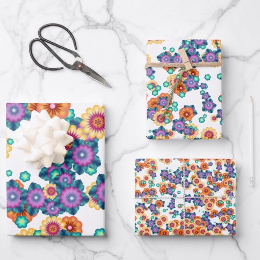 Feuille De Papier Cadeau Fleurs japonaises Abstraites uniques Motif d'art (Recto)
