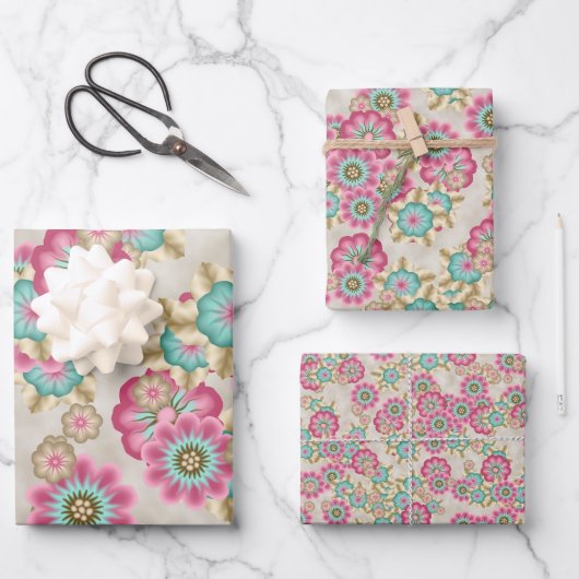 Feuille De Papier Cadeau Fleurs japonaises Abstraites uniques Motif d'art (Recto)