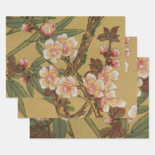Feuille De Papier Cadeau Fleurs Japonaises Asiatiques Cerisiers en Fleurs V