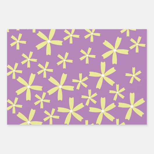 Feuille De Papier Cadeau Fleurs jaunes sur Motif pourpre (Devant)