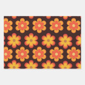 Feuille De Papier Cadeau Fleurs les années 70 rétro en Motif rouge jaune or (Devant 2)