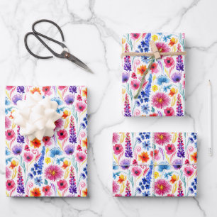 Feuille De Papier Cadeau Fleurs lumineuses de style aquarelle abstrait