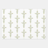 Feuille De Papier Cadeau Fleurs Lys Blanches Croix Florale Baptême Religieu (Devant 3)