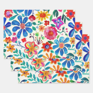 Feuille De Papier Cadeau Fleurs mexicaines colorées