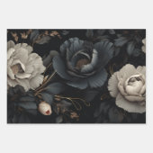 Feuille De Papier Cadeau Fleurs noires et blanches (Devant 3)