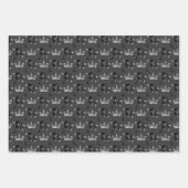 Feuille De Papier Cadeau Fleurs noires et Couronnes d'argent (Devant 3)