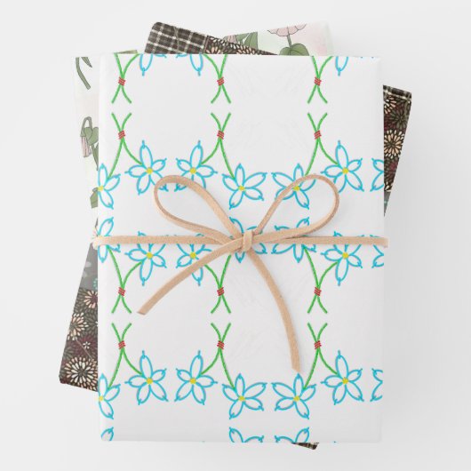 Feuille De Papier Cadeau Fleurs nostalgiques (En situation)