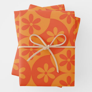 Feuille De Papier Cadeau Fleurs orange mandarine sur coquille milieu de siè