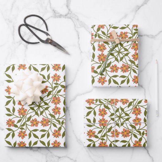 Feuille De Papier Cadeau Fleurs orange, Motif Floral, Verdure, Boho (Recto)