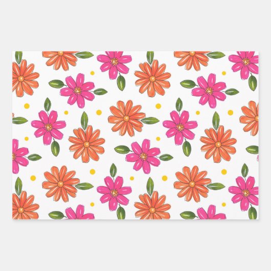 Feuille De Papier Cadeau Fleurs Orange, Roses Tirées À La Main (Devant 3)