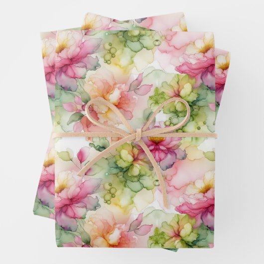 Feuille De Papier Cadeau Fleurs Pastel Alcool Encre Illustration Med Imprim (En situation)