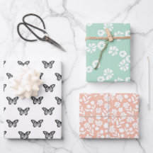 Fleurs Pastel Papillon Noir