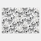 Feuille De Papier Cadeau Fleurs Pastel Papillon Noir (Devant)