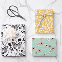 Fleurs Pastel Papillon Noir
