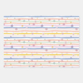 Feuille De Papier Cadeau Fleurs pastel rayures douches de bébé Mariage Fill (Devant)