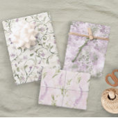 Feuille De Papier Cadeau Fleurs pastel rose lavande Élégant Mariage de mari