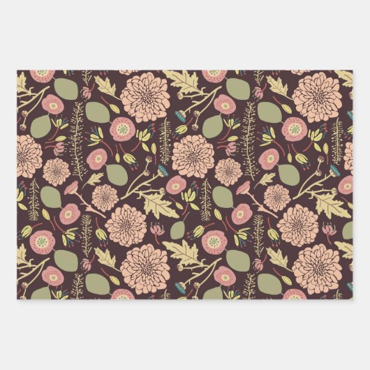 Feuille De Papier Cadeau Fleurs Pêchent Green Botanical (Devant 2)