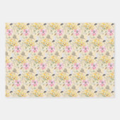 Feuille De Papier Cadeau Fleurs printanières en rose jaune vert mariage (Devant 3)