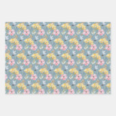 Feuille De Papier Cadeau Fleurs printanières en rose jaune vert mariage (Devant)