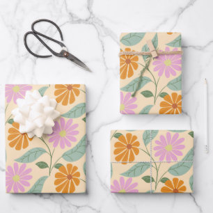 Feuille De Papier Cadeau Fleurs printanières rétro