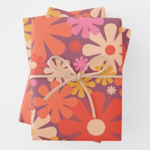 Feuille De Papier Cadeau Fleurs rétro 60s les années 70 esthétique motif fl