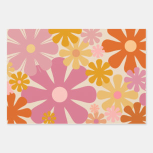 Feuille De Papier Cadeau Fleurs rétro 60s les années 70 esthétique motif fl
