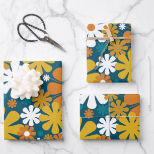 Feuille De Papier Cadeau Fleurs rétro 60s les années 70 esthétique motif fl