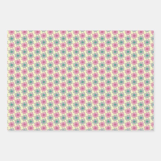 Feuille De Papier Cadeau Fleurs rétro d'été (Devant)