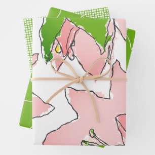 Feuille De Papier Cadeau Fleurs rose et verte