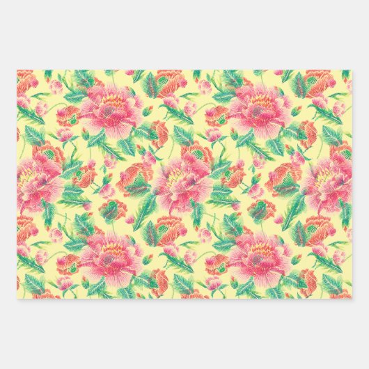 Feuille De Papier Cadeau Fleurs rose Fille Lumineuse Moderne Motif (Devant)
