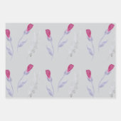 Feuille De Papier Cadeau Fleurs rose gris Anniversaire (Devant)