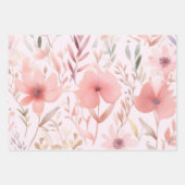 Feuille De Papier Cadeau Fleurs roses à l'aquarelle (Devant)