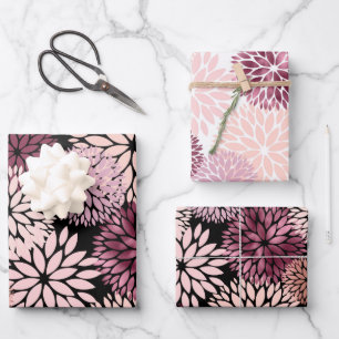 Feuille De Papier Cadeau Fleurs roses bleues bordeaux