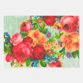 Feuille De Papier Cadeau Fleurs, Roses et bleuets (Devant)