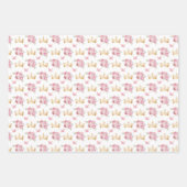 Feuille De Papier Cadeau Fleurs roses et Couronnes d'or (Devant)
