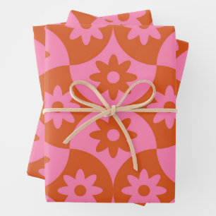 Feuille De Papier Cadeau Fleurs roses et orange sur coquille vintage de mil