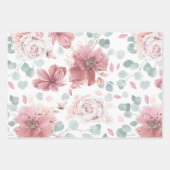 Feuille De Papier Cadeau Fleurs roses poussiéreuses Élégant Motif botanique (Devant)
