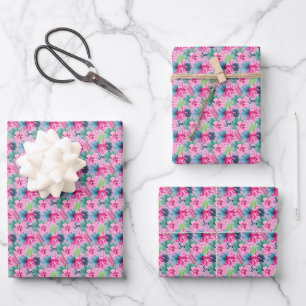 Feuille De Papier Cadeau Fleurs roses vertes bleues Anniversaire Mariage Sh