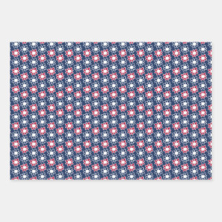 Feuille De Papier Cadeau Fleurs rouges, blanches et bleues