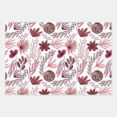 Feuille De Papier Cadeau Fleurs rouges bordeaux élégantes aquarelle florale (Devant)