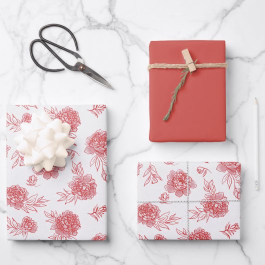Feuille De Papier Cadeau Fleurs Rouges Chic (Recto)