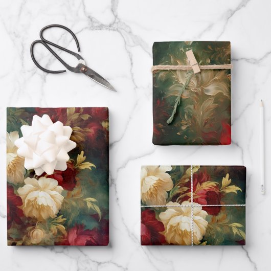 Feuille De Papier Cadeau Fleurs rouges et blanches romantiques Mariage Show (Recto)