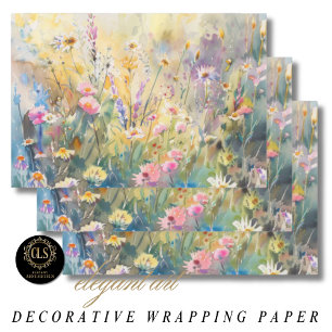 Feuille De Papier Cadeau Fleurs Sauvages Aquarelle Découpage