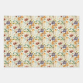 Feuille De Papier Cadeau Fleurs sauvages d'automne, rayures et points (Devant)